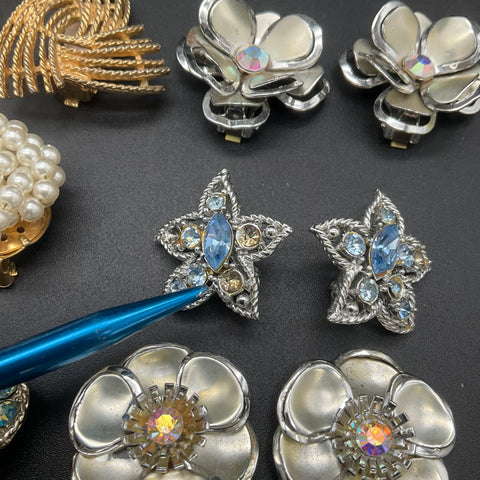Vintage Sarah Coventry Coro Rhinestone Clip On Earrings Jewelry Lot 8 Pairs