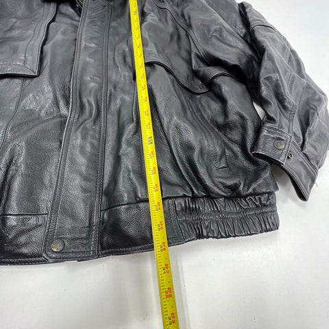 Vintage 90s Phase 2 Genuine Leather Bomber Jacket Quilted Lined Biker Sz 3XL