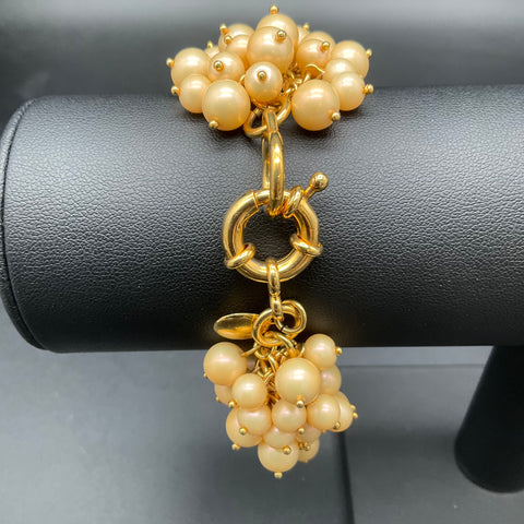 J. Crew Pearl Garden Cha Cha Shakey Bracelet Gold Tone Faux Pearls 8"