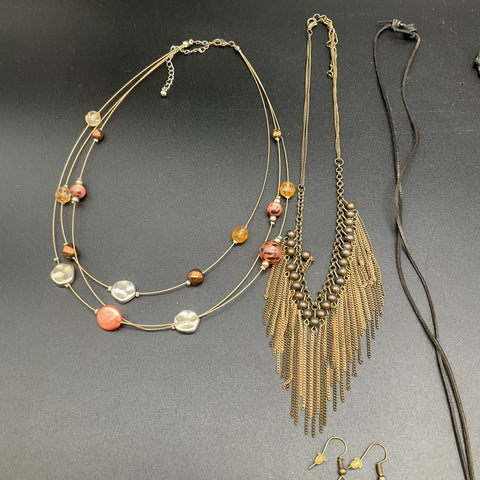 Boho Eclectic Jewelry Lot 10 Pieces Agate Fringe Beaded Necklaces Earrings