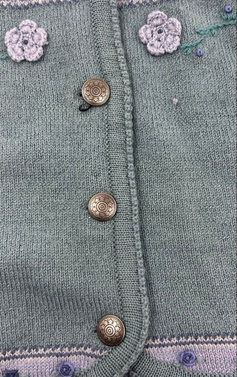 Vintage 90s Tally Ho Women's Sage Green Purple Floral Wool Cardigan Sweater XL