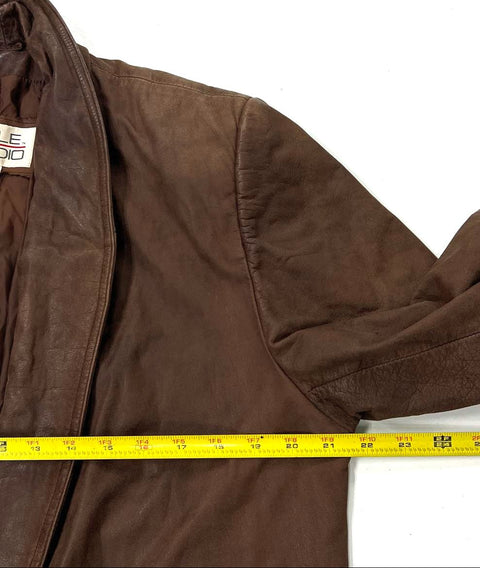 Pelle Studio Vintage Y2K Brown Distressed Long Leather Trench Coat Women's S
