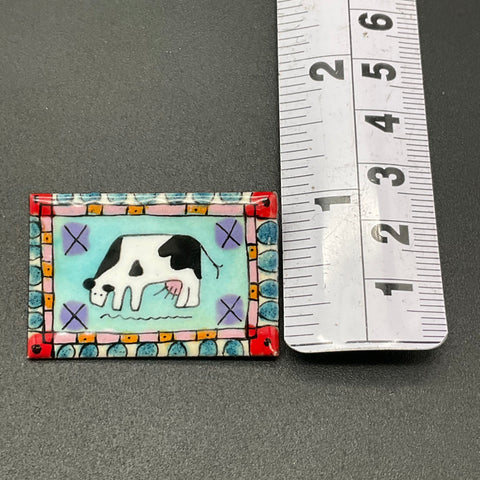 Vintage 1991 S Jones Artisan Enamel Cow Brooch Pin Folk Art Holstein