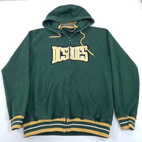 Vintage Y2K DC Shoes Men's Green Full Zip Logo Skater Hoodie Sweatshirt Size M