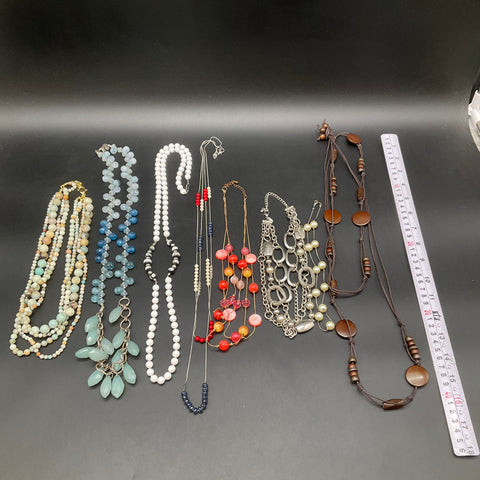 Mixed Costume Jewelry Lot 7 Necklaces Vintage to Modern Beaded Shell Faux Pearl