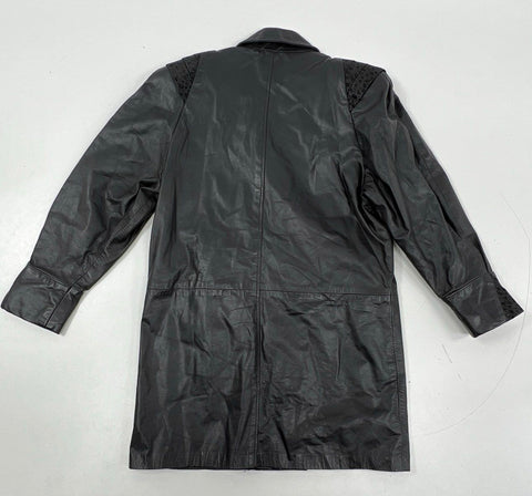 Vintage 80s Northside Fashions Women's Black Leather Reptile Trim Coat Sz L USA