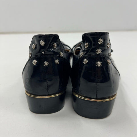 Black Croc Embossed Studded Heel Metal Toe Derby Oxford Shoes Size 46 / US 12