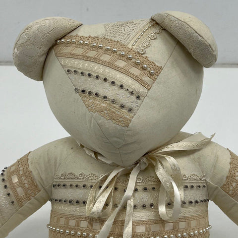 Jacqui's Klassie Junque Handmade Teddy Bear Fabric Lace Faux Pearl w/ Tag