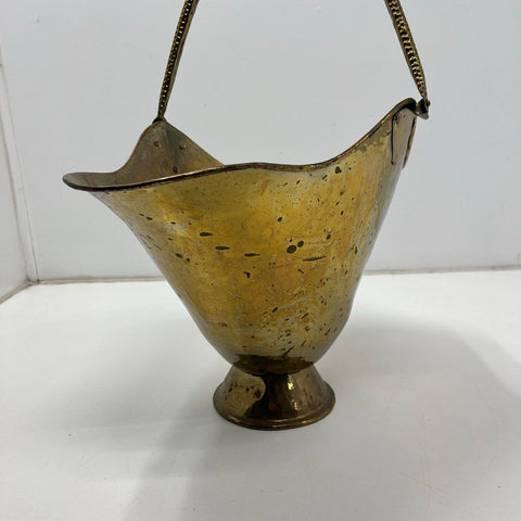 Vintage Hammered Brass Scuttle Basket Planter Bucket 12.5" H Made in India