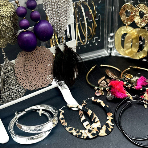Vintage to Modern Fashion Earrings Lot Statement Hoops Tassels Acrylic Wood