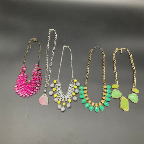 Statement Fashion Jewelry Lot of 5 Necklaces Gold Silver Tone Bib Pendant