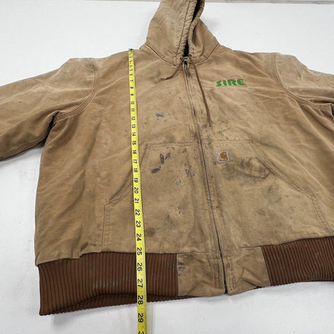 Carhartt Duck Active Jacket Hooded Quilted Lined Made in USA Distressed Sz 2XL