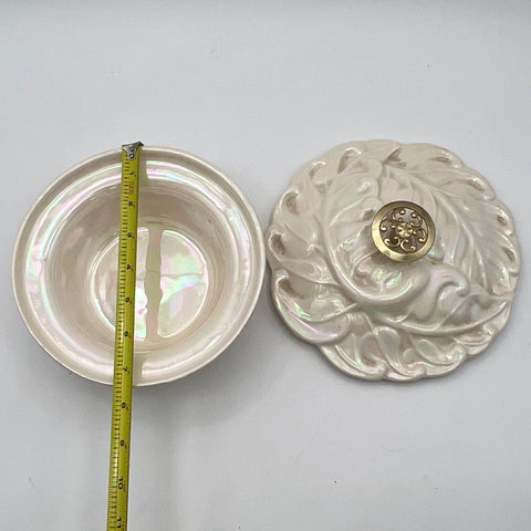 Cal Style USA Vintage Pearlescent Leaf Lidded Jar & 4 Leaf Dishes 5 Piece Set