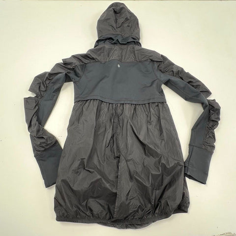 Lululemon Women's Run For Your Life Jacket Black Hooded Ruched Sleeve Size 8