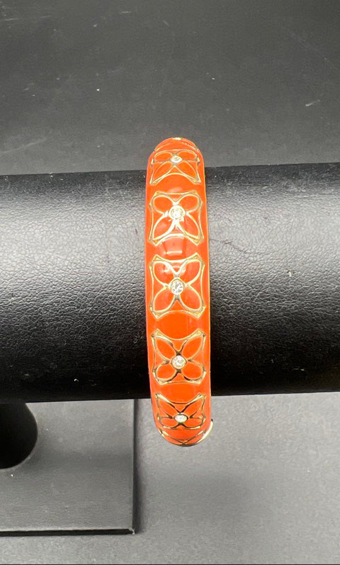 Lot of 6 Hinged Enamel Bangle Bracelets Stacking Modern Boho Rhinestone Studded