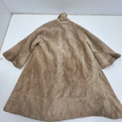 Vintage Halldon Women's Beige Faux Fur Swing Coat A-Line Frog Closure