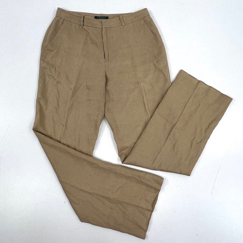 Lauren Ralph Lauren Women's Tan 100% Linen Lined Straight Leg Pants Sz 8