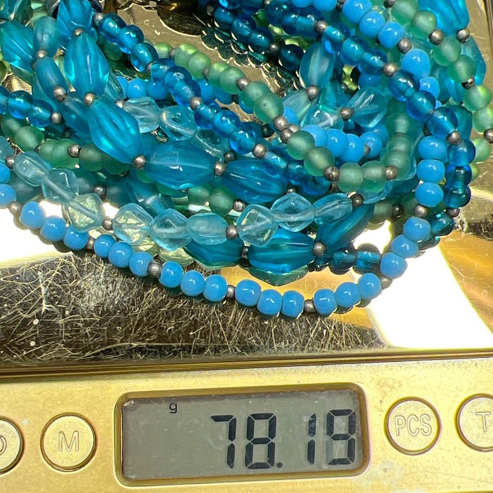 Blue & Green Glass Beaded Multistrand Necklace