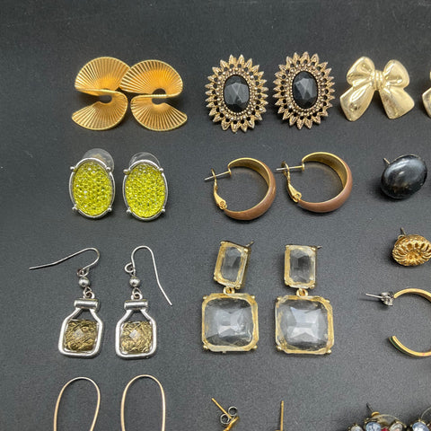 Vintage & Modern Costume Jewelry Earrings Lot 33 Pairs Hoops Dangles Studs