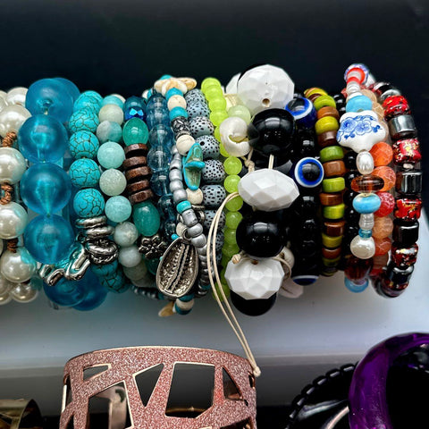 Costume Jewelry Lot Vintage to Modern Fashion Bracelets Cuffs Beaded Bangles