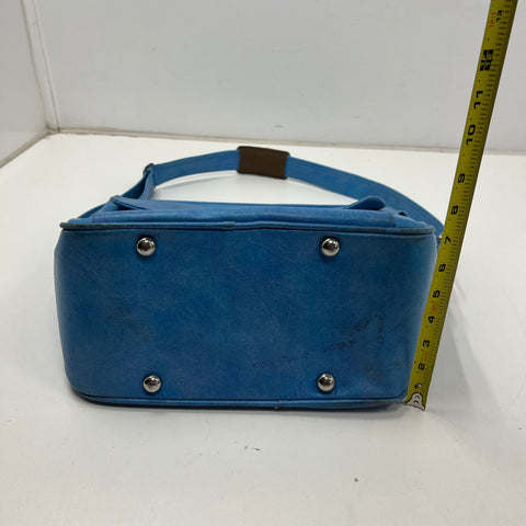 Vintage 70s Samsonite Blue Faux Leather Flight Bag Carry On Satchel Silver Tone