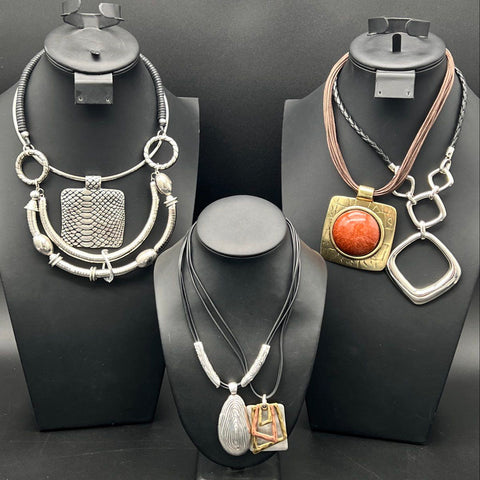 Modern Chunky Statement Necklace Jewelry Lot of 5 Geometric Boho Style Pendants