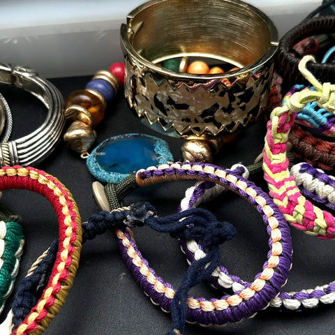 Mixed Costume Jewelry Bracelet Lot Beaded Bangles Leather Woven Cuffs 45pc