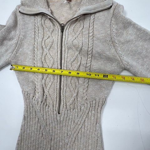 Free People Women's Back To It Mini Sweater Dress Oatmeal Cable Knit Half Zip M
