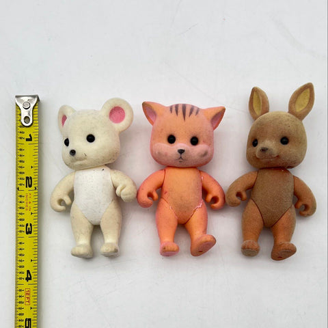 Sylvanian Families Animal Figurine Lot Flocked Plastic 3 Pieces Vintage