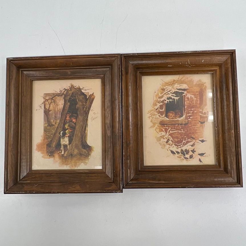 Sophie Jucker Print Lot of 2 Victorian Children Genre Scene Framed Art 11x12.5