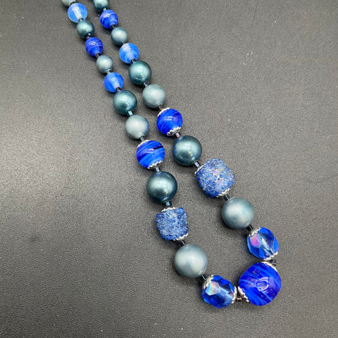 Vintage Trifari Signed Blue Glass & Pink AB Crystal Bead Necklace Lot of 2