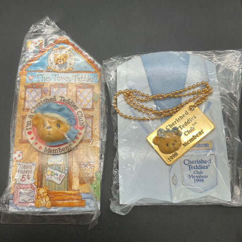 Cherished Teddies Lot Enesco Pins Buttons Member Memorabilia 12 Pieces 1990s