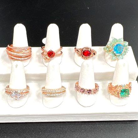 Rose Gold Tone Fashion Rings Lot of 8 CZ Rhinestone Assorted Designs