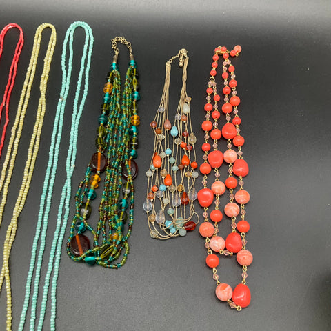 Vintage to Modern Costume Jewelry Necklace Lot 10 Pcs Beaded Statement Fashion