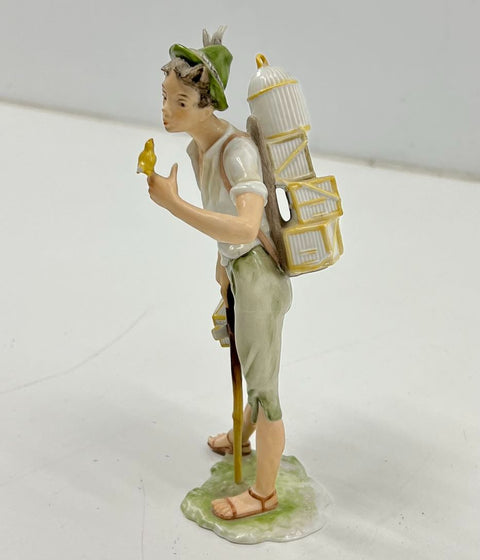 Vintage Alka Kunst German Porcelain Figurine Bird Catcher Boy w/ Bird Cage