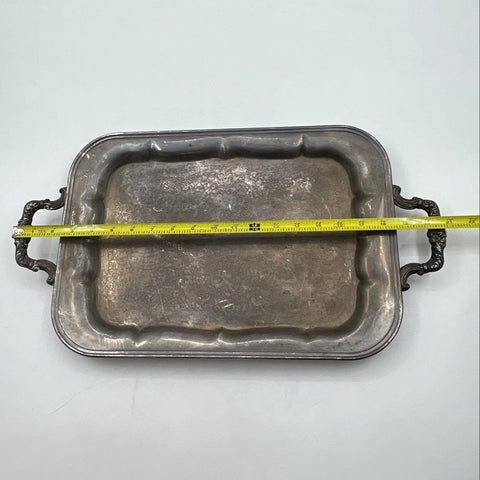 F.B. Rogers Silver Co. Silver Plate Handled Serving Tray Etched Floral Vintage