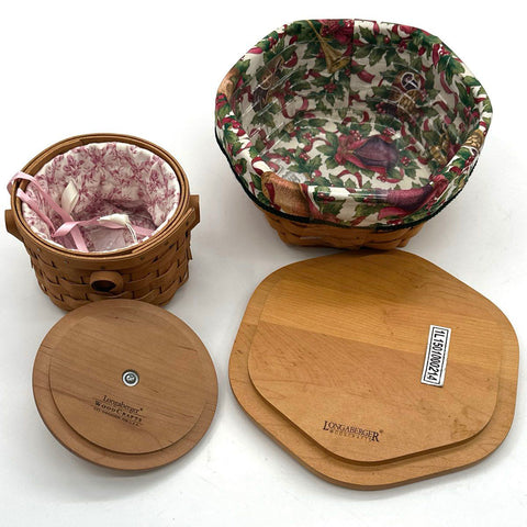 Longaberger Basket Lot 4 Pieces Heart Oval Round Octagonal With Lids & Liners