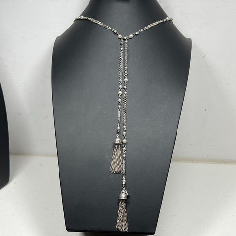 Brighton Silver Plate Faux Pearl Tassel Necklace