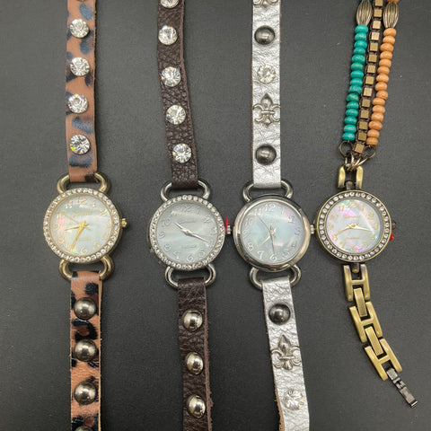 Lot of 7 Geneva Women's Fashion Watches Wrap Bracelet Studded Beaded