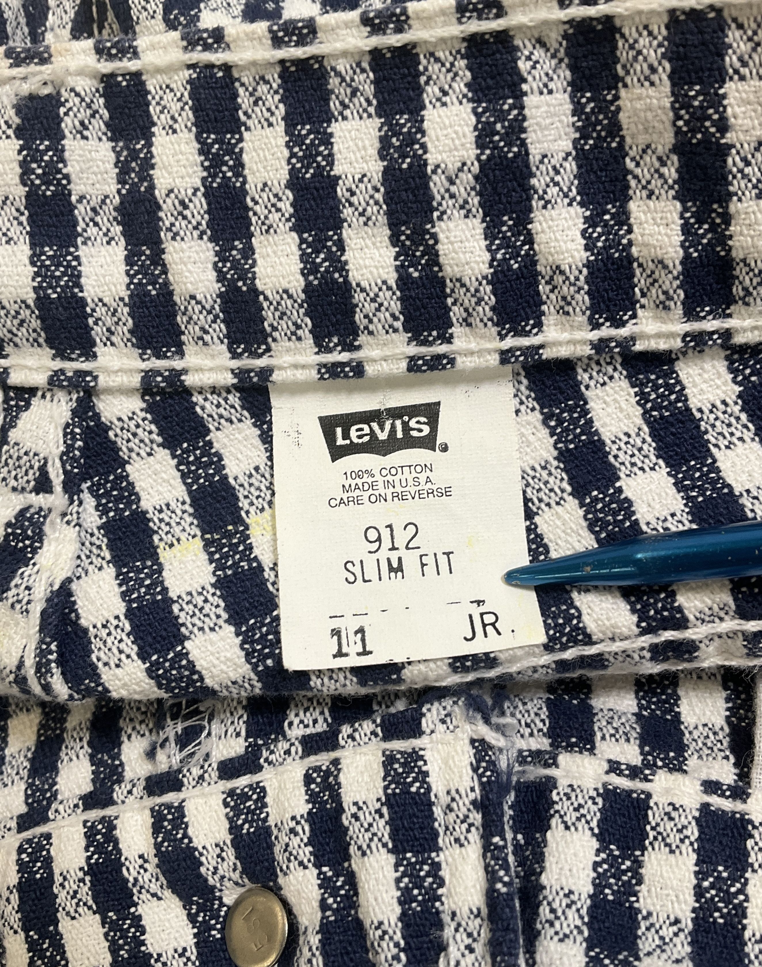 Vintage 90s Levi's 912 Navy White Gingham Check High Rise Shorts Women's 11 Jr