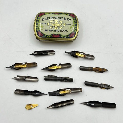 Vintage D. Leonardt & Co Birmingham Pen Nibs Lot with Tin & Executive Vibe Box