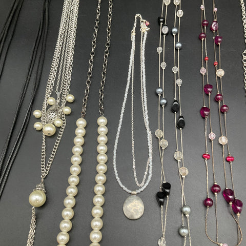 Vintage & Modern Costume Jewelry Lot of 12 Necklaces Faux Pearl Beaded Boho