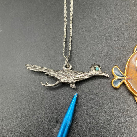 Vintage Animal Pendant Necklaces Lot 3pc Owl Fish Roadrunner Costume Jewelry