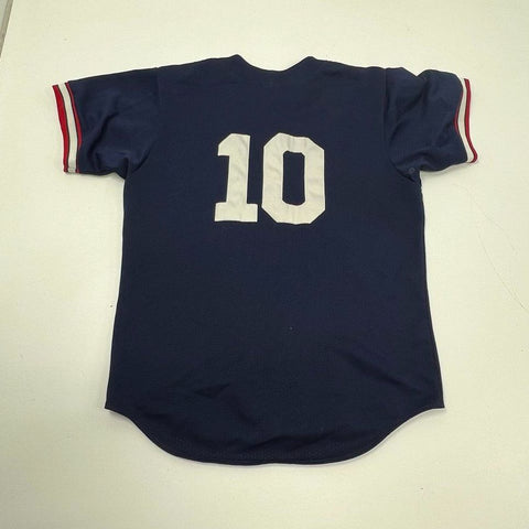 Majestic Vintage 90s Atlanta Braves #10 Chipper Jones MLB Jersey Navy Blue L