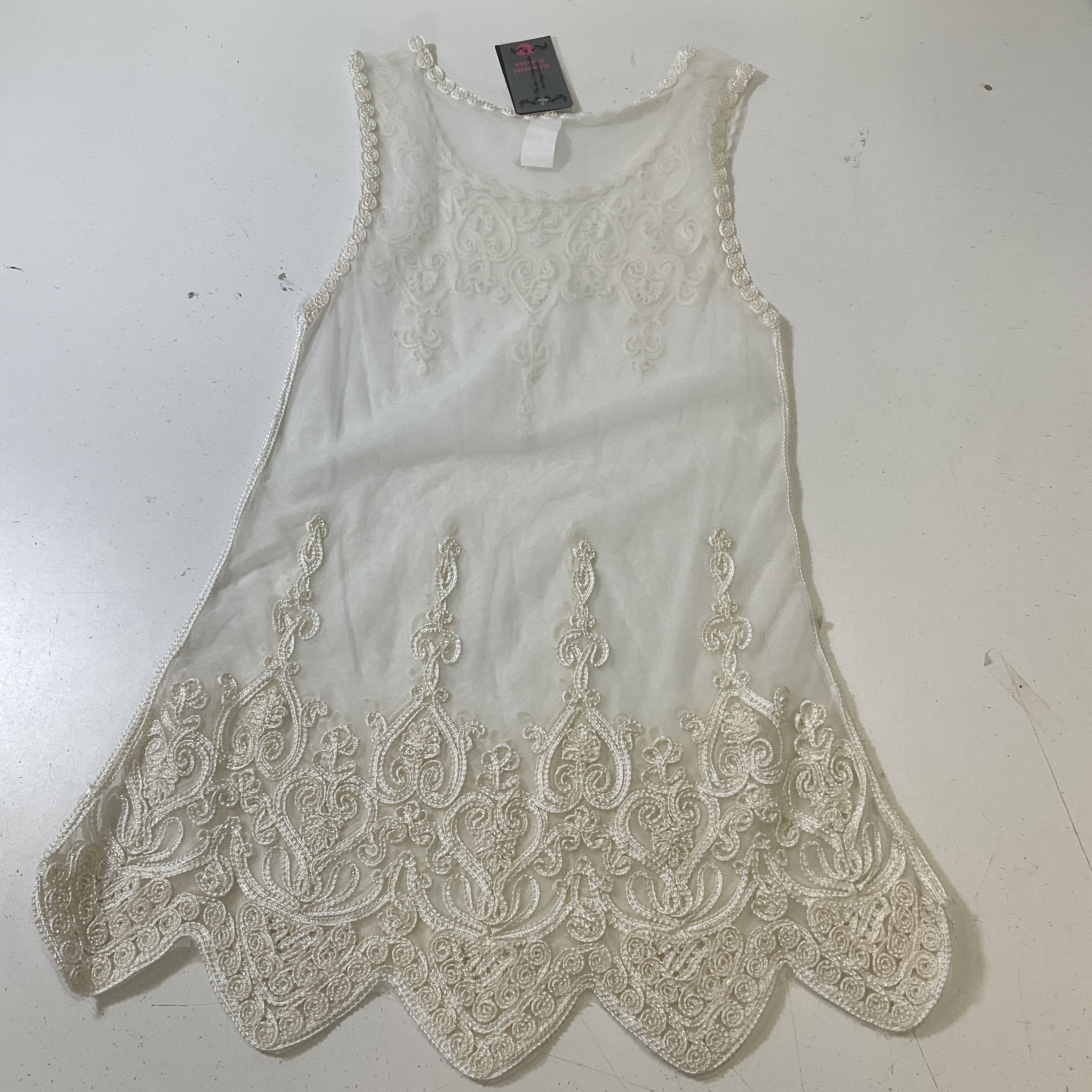 Universal Fashion White Ribbon Embroidered Sheer Mesh Slip Dress Juniors S NWT