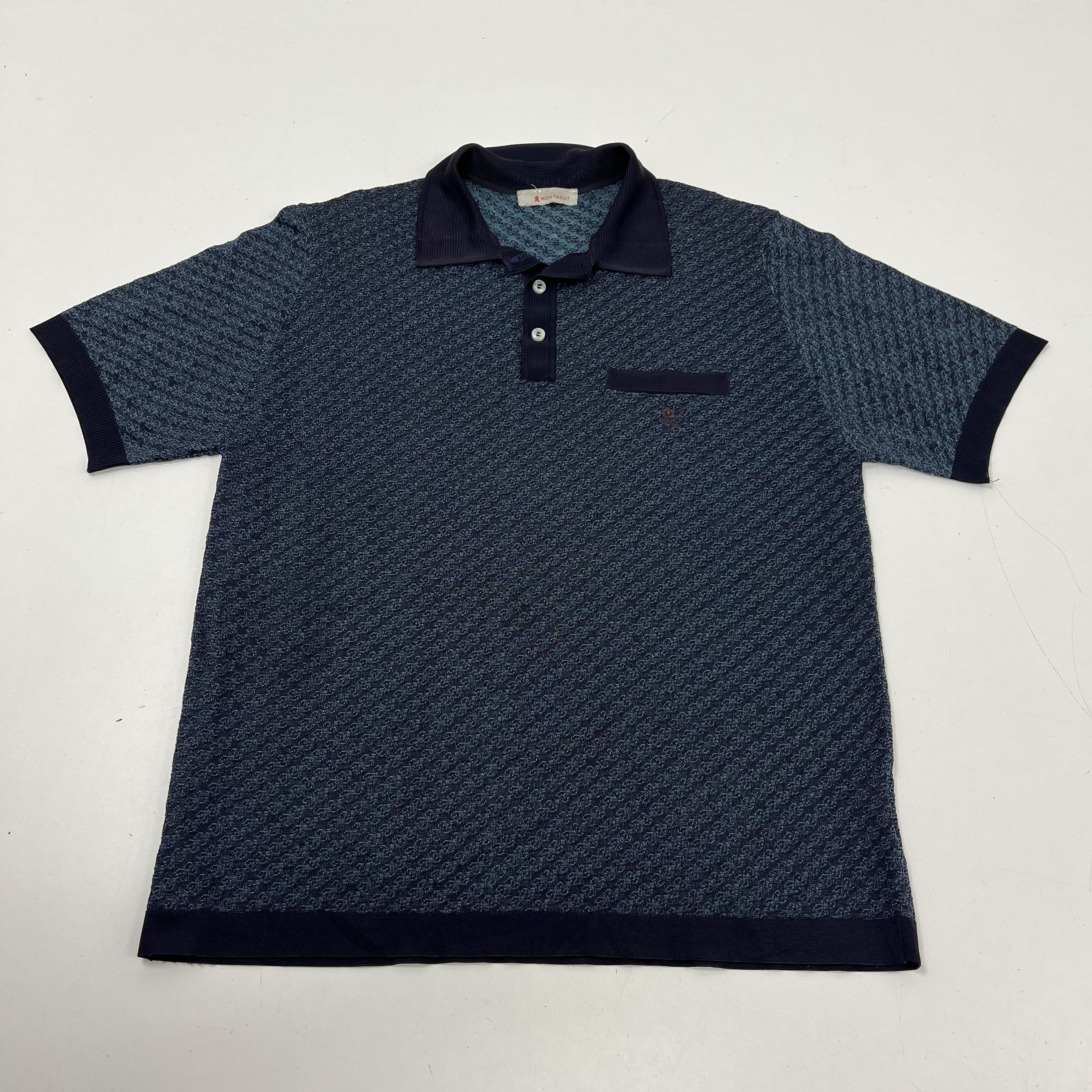 Vintage 90s Montagut Textured Knit Geometric Polo Shirt Fil Lumiere Sz M