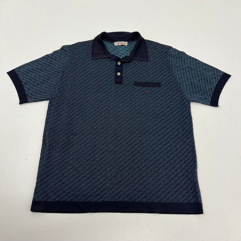 Vintage 90s Montagut Textured Knit Geometric Polo Shirt Fil Lumiere Sz M