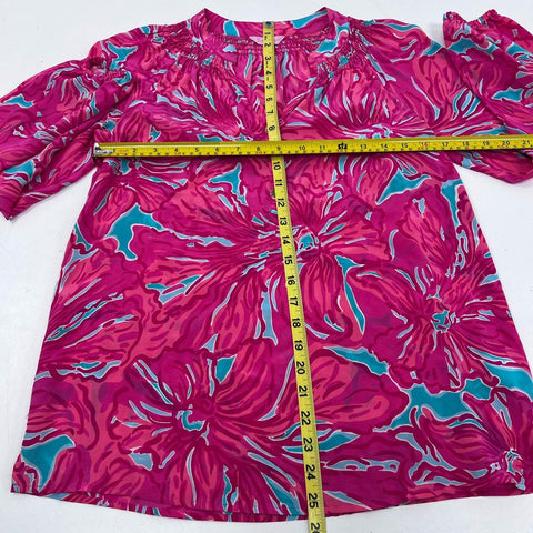 Lilly Pulitzer Women's Lot of 2 Silk Elsa Tops Pink Floral Blue Seashell Sz XS