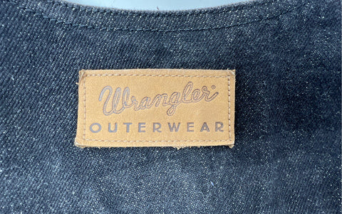 Vintage 90s Wrangler Plaid Lined Black Denim Cinch Back Vest Sz L