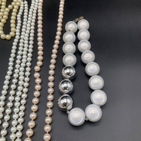 Vintage Faux Pearl Costume Jewelry Lot of 12 Necklaces Chains Gold Tone